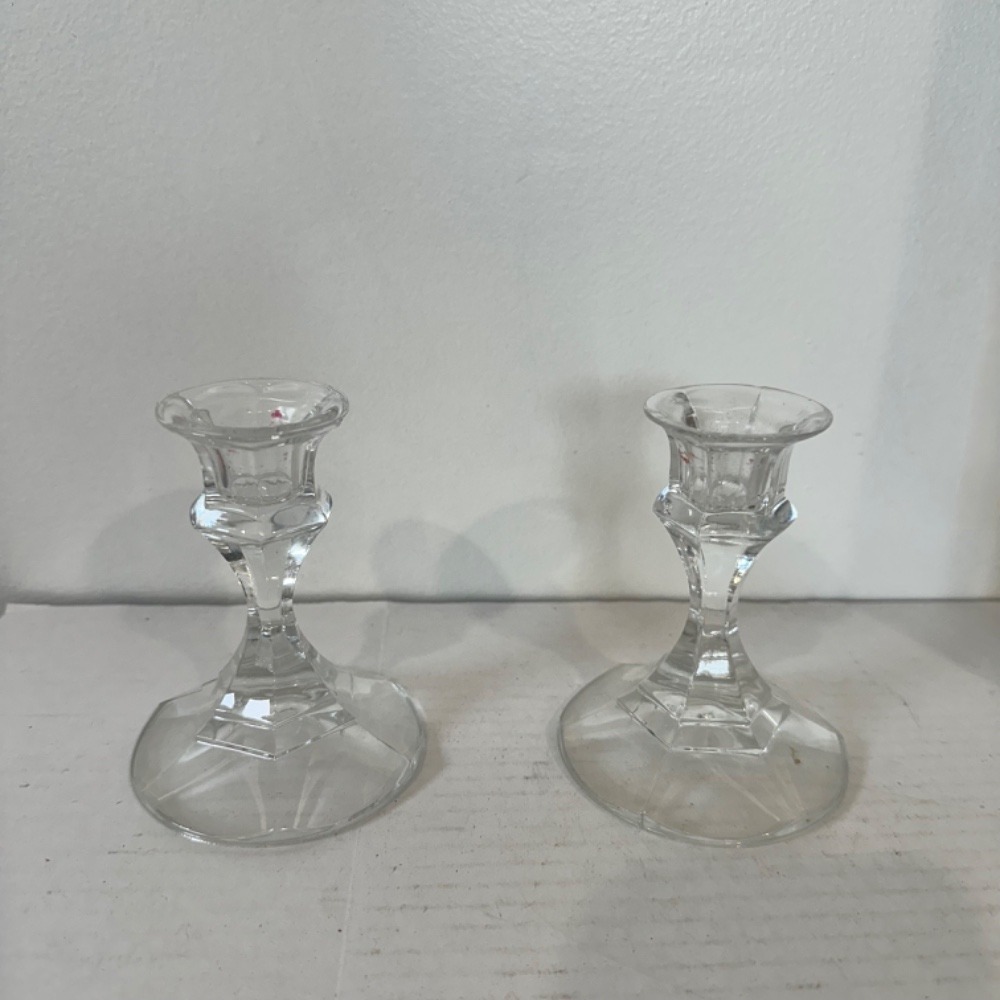 glass Candlestick Holders Set Elegant Home Decor Tabletop Accents